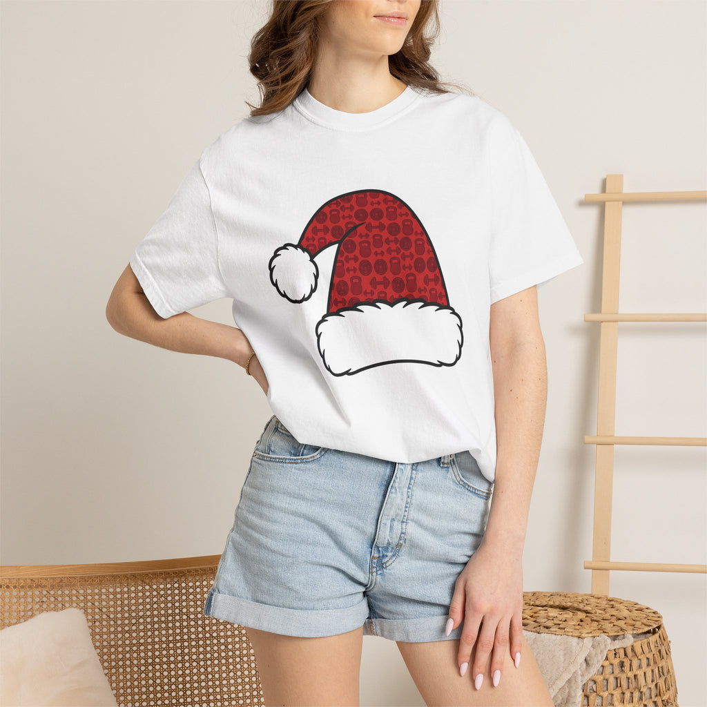 Santa Hat Shirt Christmas Workout Gift Women Cute Tee Christmas Hat T-Shirt Xmas Fan Fitness Graphic Tshirt Clean Barbell Tshirt
