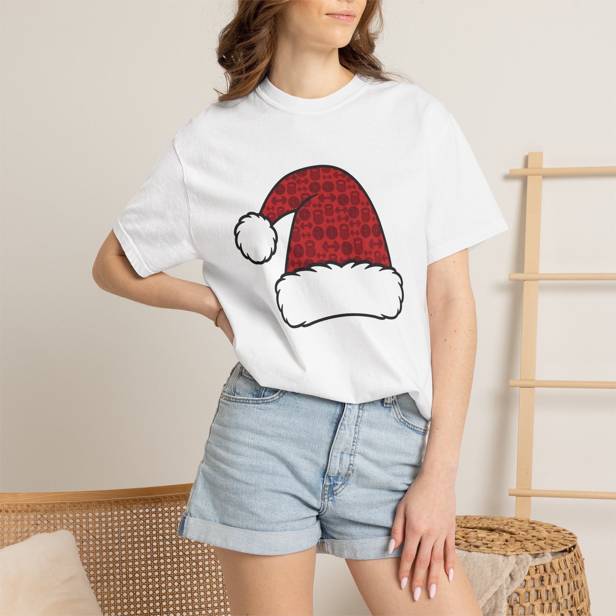 Santa Hat Shirt Christmas Workout Gift Women Cute Tee Christmas Hat T-Shirt Xmas Fan Fitness Graphic Tshirt Clean Barbell Tshirt