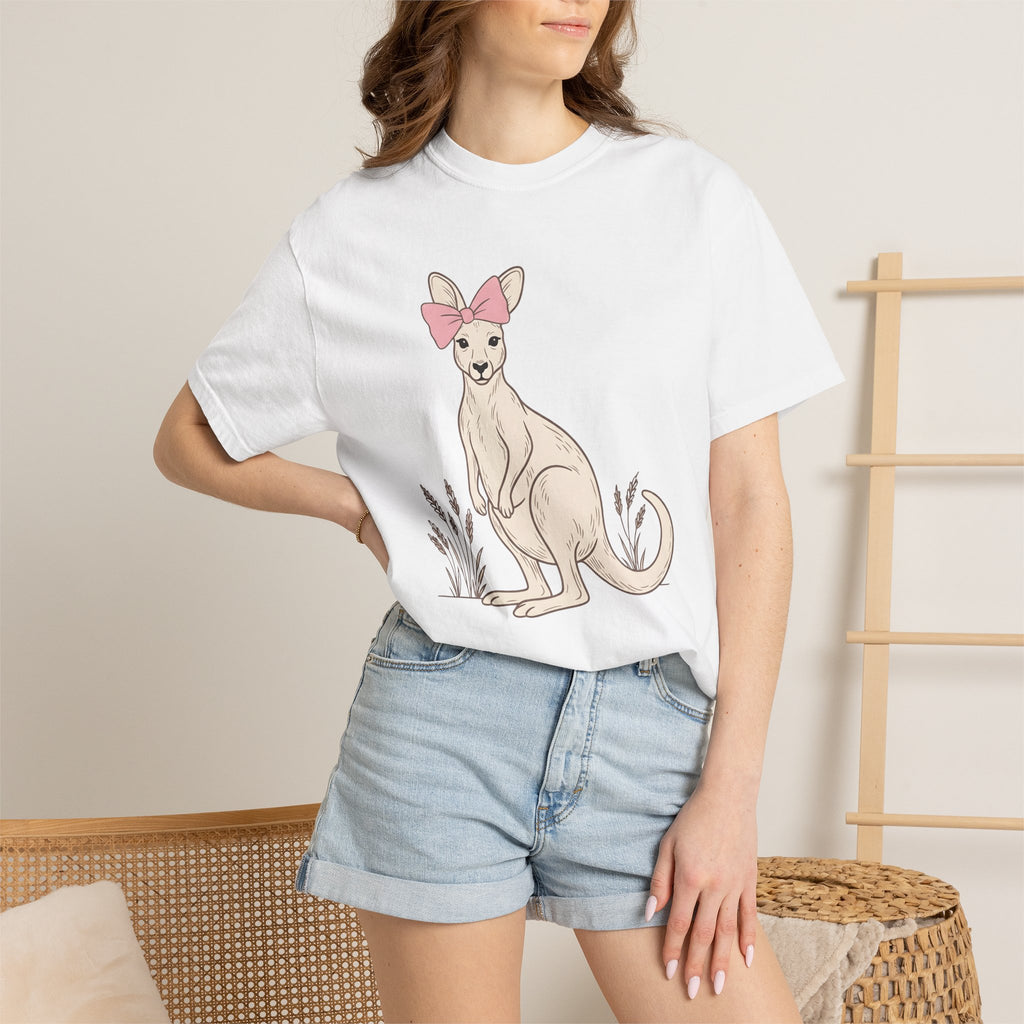 Kangaroo Ribbon Shirt Cute Wildlife Gift Women Sketch Tee Roo T-Shirt Adorable Fan Drawing Tshirt Line Art Flower Tshirt