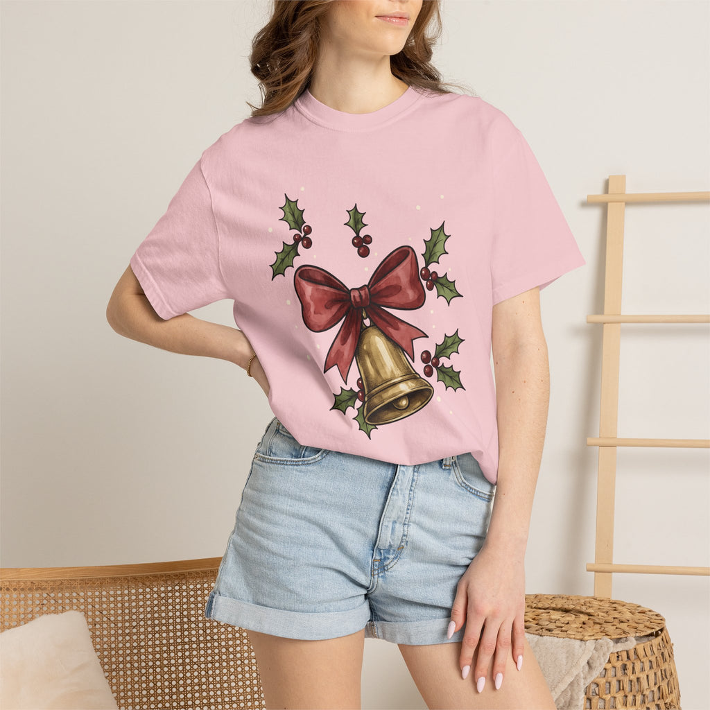 Holiday Bell Shirt Christmas Festivity Gift Women Hand Painted Tee Jingle Bell T-Shirt Christmas Fan Watercolor Tshirt Celebration Graphic