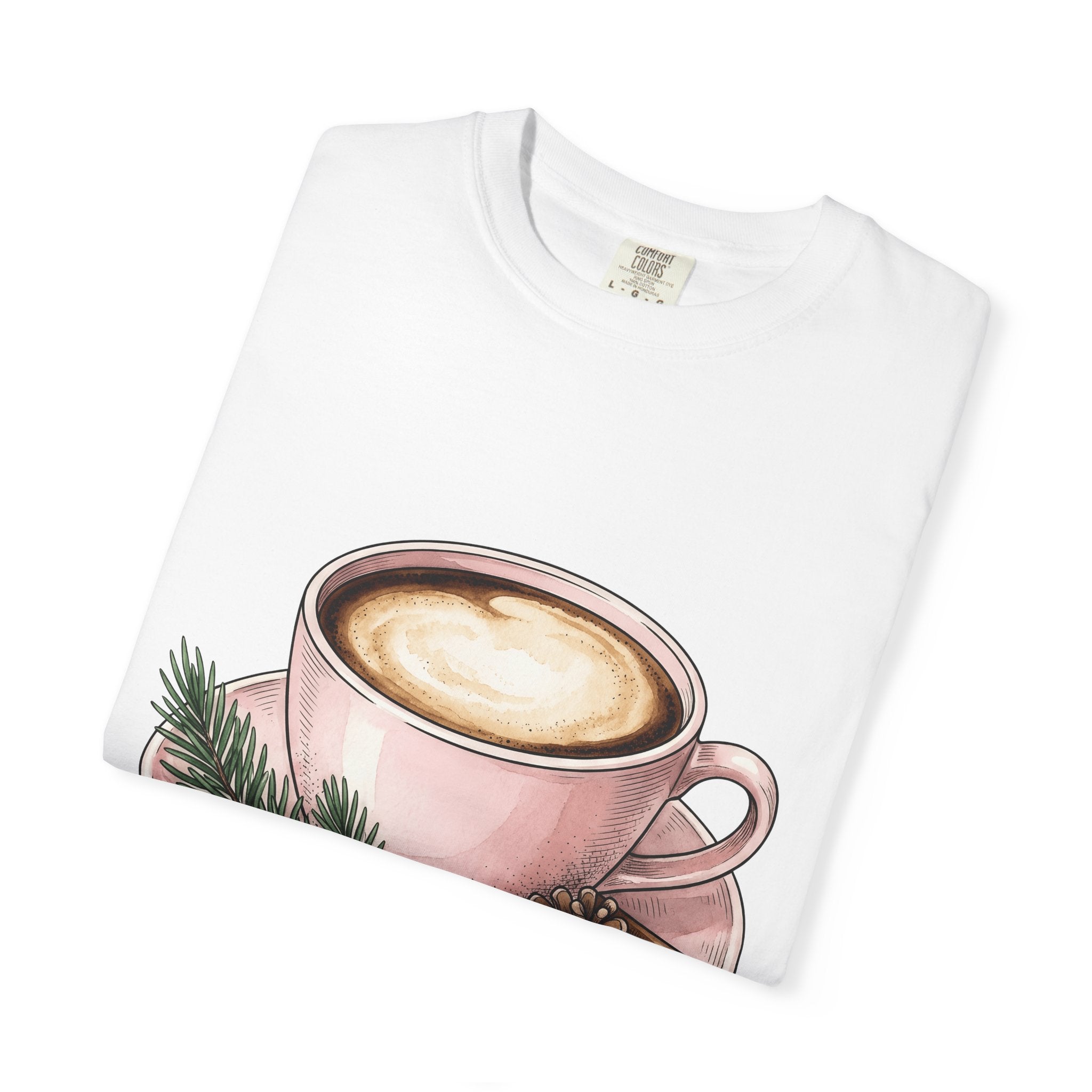 Coffee Cup Shirt Coffee Holiday Gift Women Watercolor Tee Mug T-Shirt Coffee Fan Aquarelle Tshirt Christmas Graphic Vintage Pinecone Tshirt