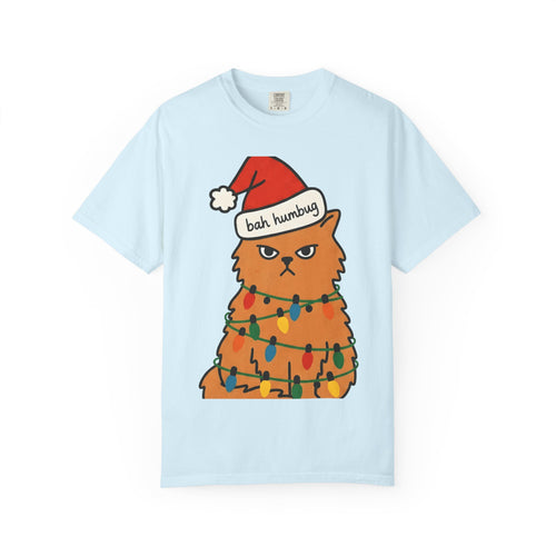 Annoyed Cat Shirt Christmas Comedy Gift Women Illustration Tee Kitty T-Shirt Xmas Fan Feline Tshirt Humor Graphic Sketch Festive Lights