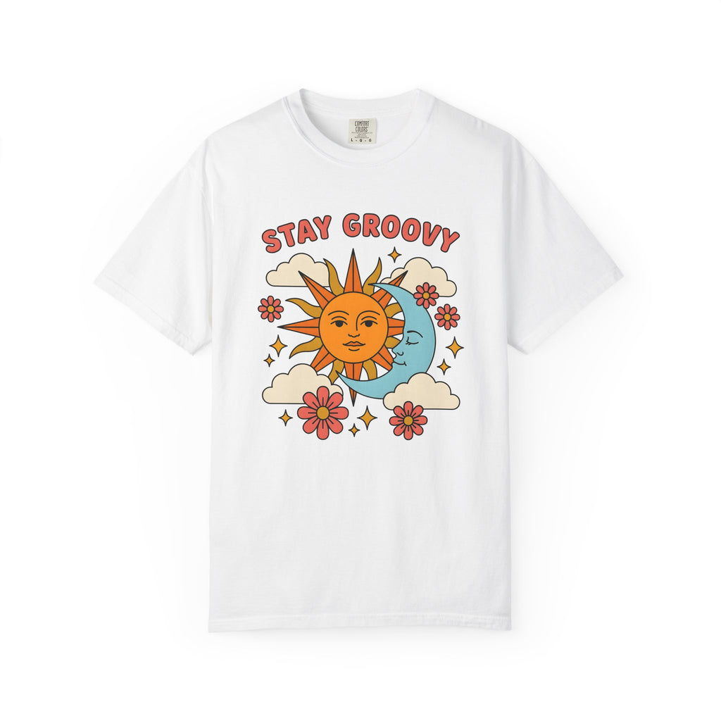 Sun Moon Print Shirt Boho Chic Stars Gift Women Funky Tee Lunar T-Shirt Bohemian Fan Groovy Tshirt Celestial Graphic Old School Bloom Tshirt