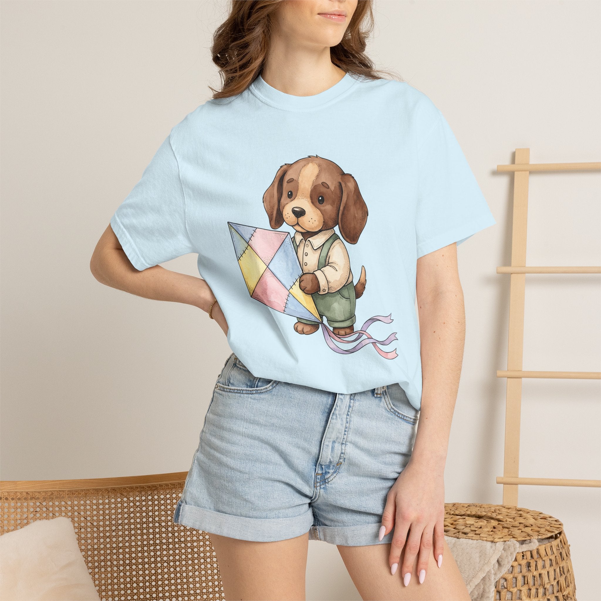 Puppy Kite Shirt Easter Animal Gift Women Cute Tee Dog Kite T-Shirt Spring Fan Kawaii Tshirt Creature Graphic Watercolor Pastel Kite Tshirt