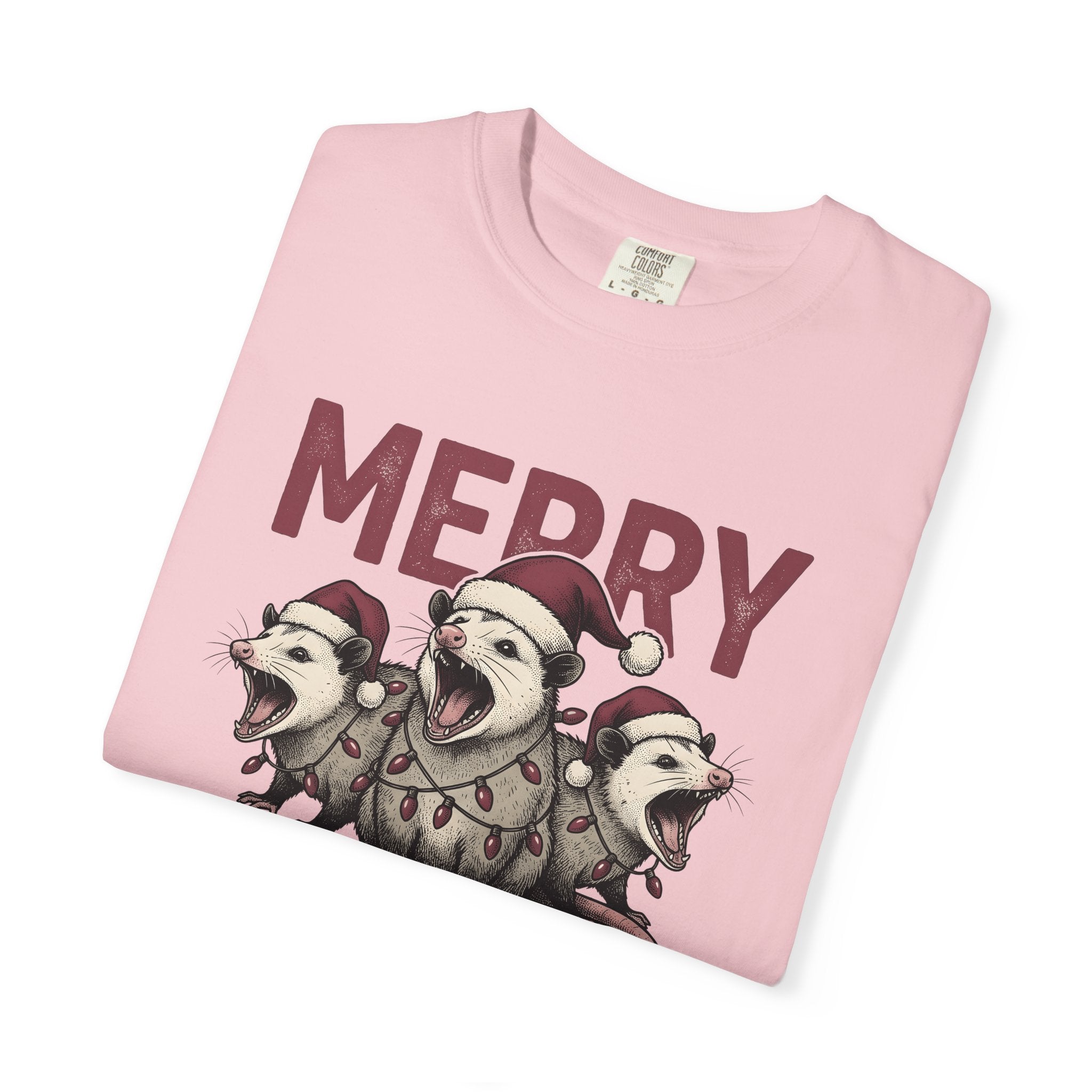 Possum Santa Hats Shirt Christmas Nature Gift Women Sketch Tee Opossum T-Shirt Christmas Fan Drawing Tshirt Wildlife Graphic Line Art String