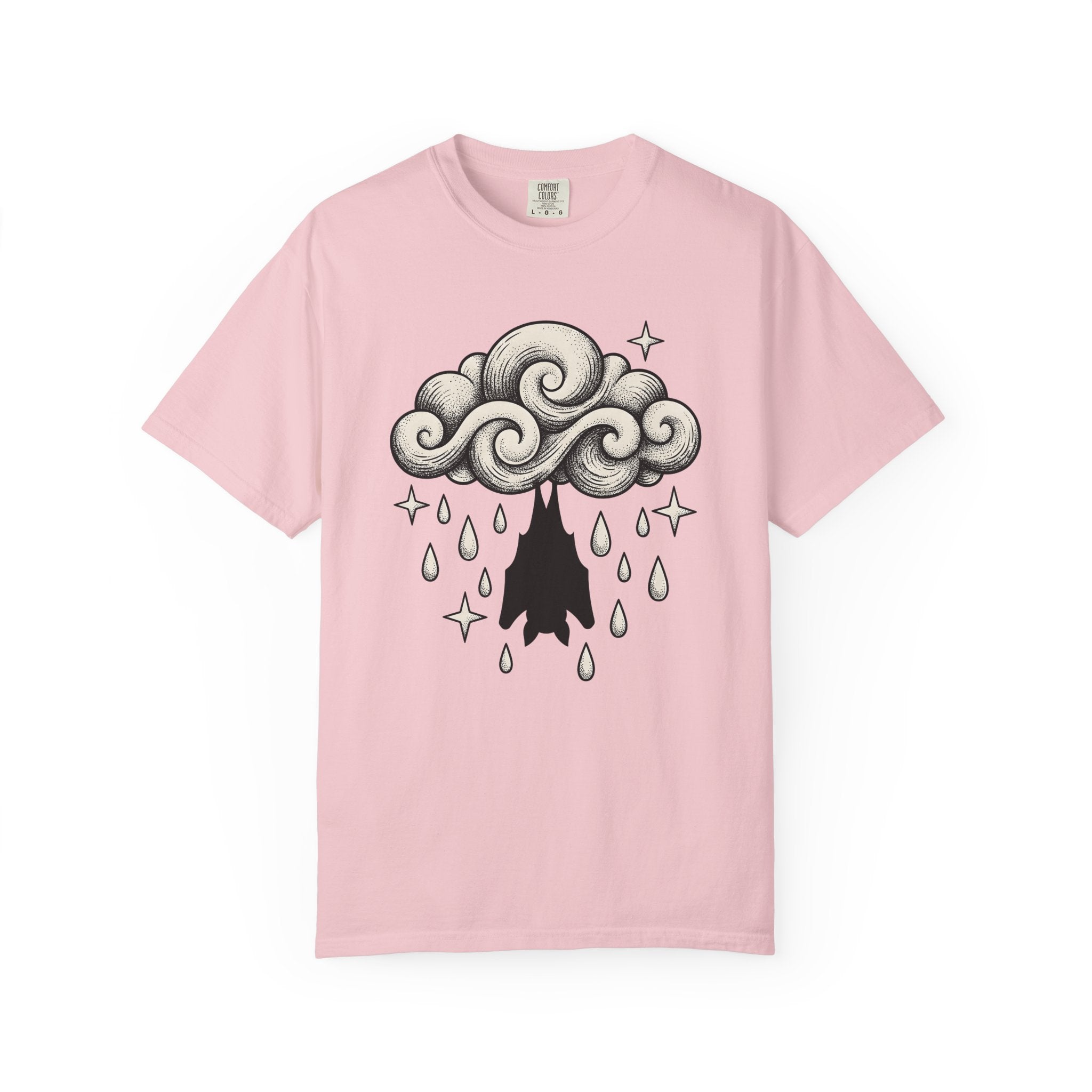 Bat Cloud Shirt Boho Chic Supernatural Gift Women Cartoon Tee Storm Cloud T-Shirt Bohemian Fan Comic Tshirt Paranormal Graphic Faded Glitter