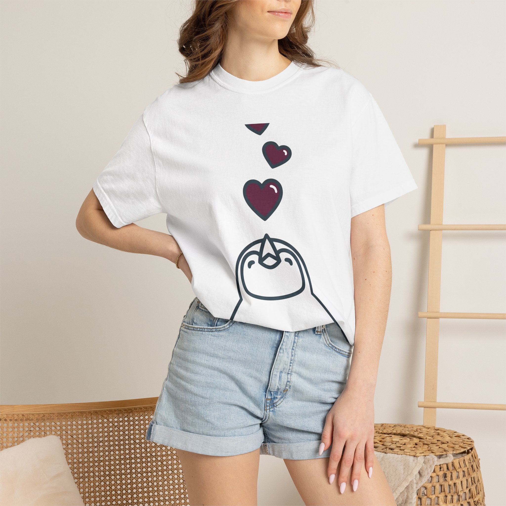 Penguin Art Shirt Animals Passion Gift Women Lovable Tee Penguin T-Shirt Wildlife Fan Cute Tshirt Love Graphic Sleek Heart Icons Tshirt