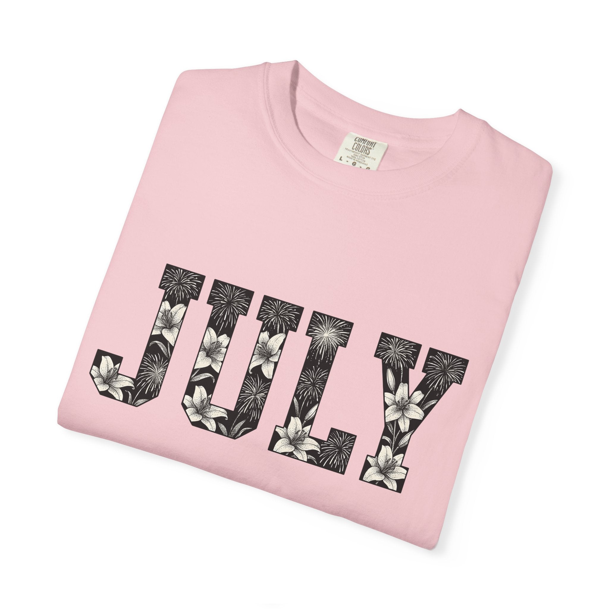 Bloom Fireworks Typography Shirt 4th Of July Garden Gift Women Clean Graphic Tee Fireworks Typography T-Shirt Independence Day Fan Graphic