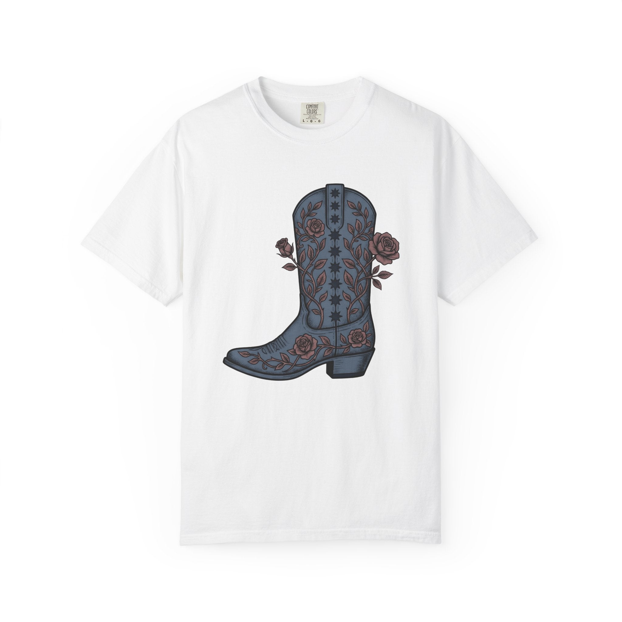 Leather Boot Shirt America Ranch Gift Women Retro Vintage Tee Boot T-Shirt American Enthusiast Cowboy Graphic Tshirt Ink Drawing Floral