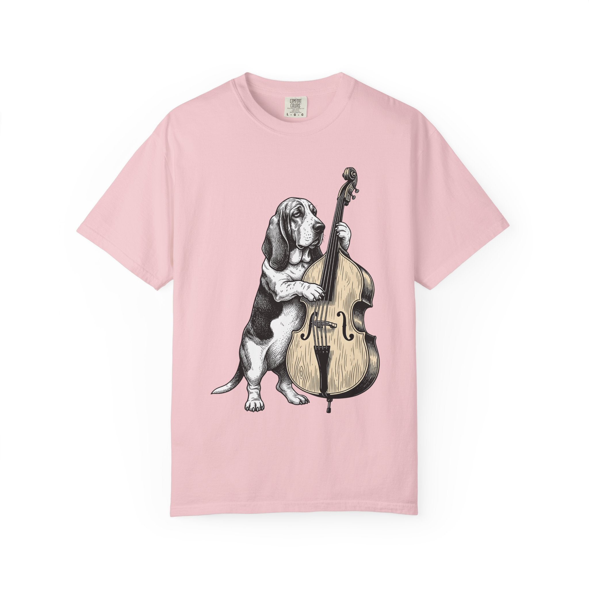Basset Hound Shirt Dog Music Gift Women Hand Drawn Tee Hound Dog T-Shirt Dog Fan Illustrated Graphic Tshirt Vintage Upright Bass Tshirt