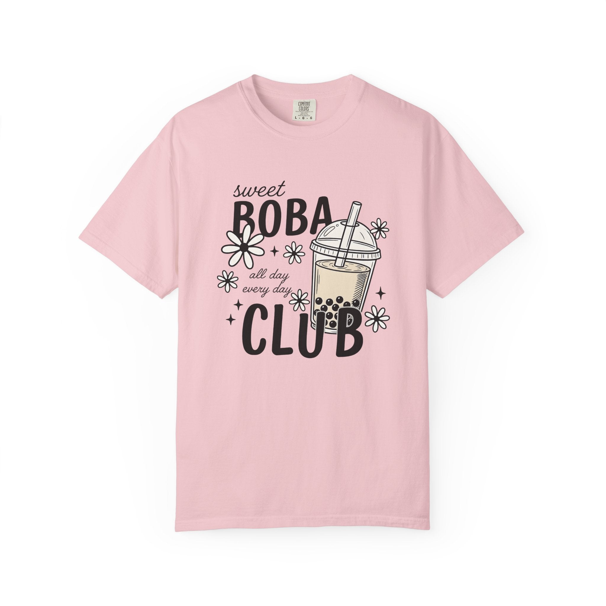 Boba Tea Shirt Drinks Foodie Gift Women Doodle Tee Bubble Tea T-Shirt Beverage Fan Milk Tea Tshirt Food Graphic Retro Floral Tshirt