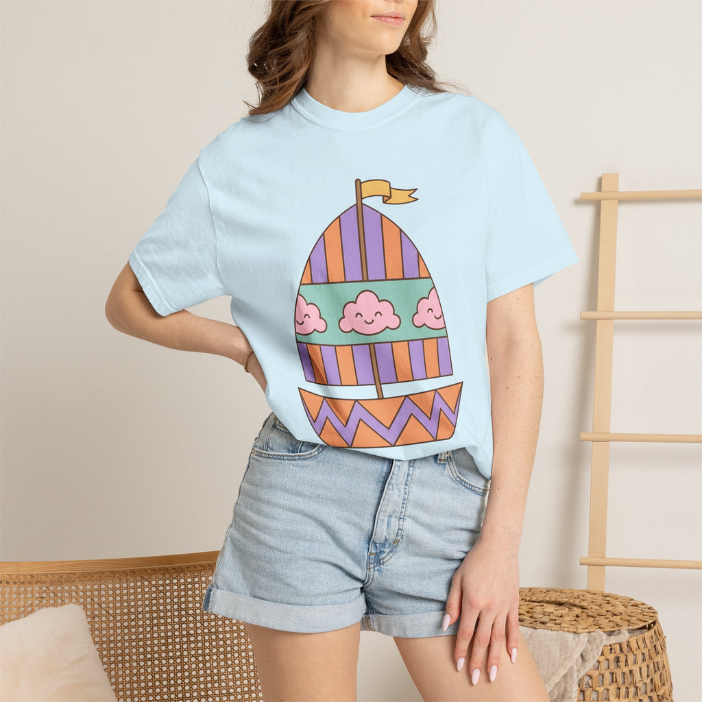 Sailboat Drawing Shirt Cute Ocean Gift Women Cartoon Tee Boat T-Shirt Kawaii Fan Sailing Graphic Tshirt Hand Drawn Cheerful Clouds Tshirt