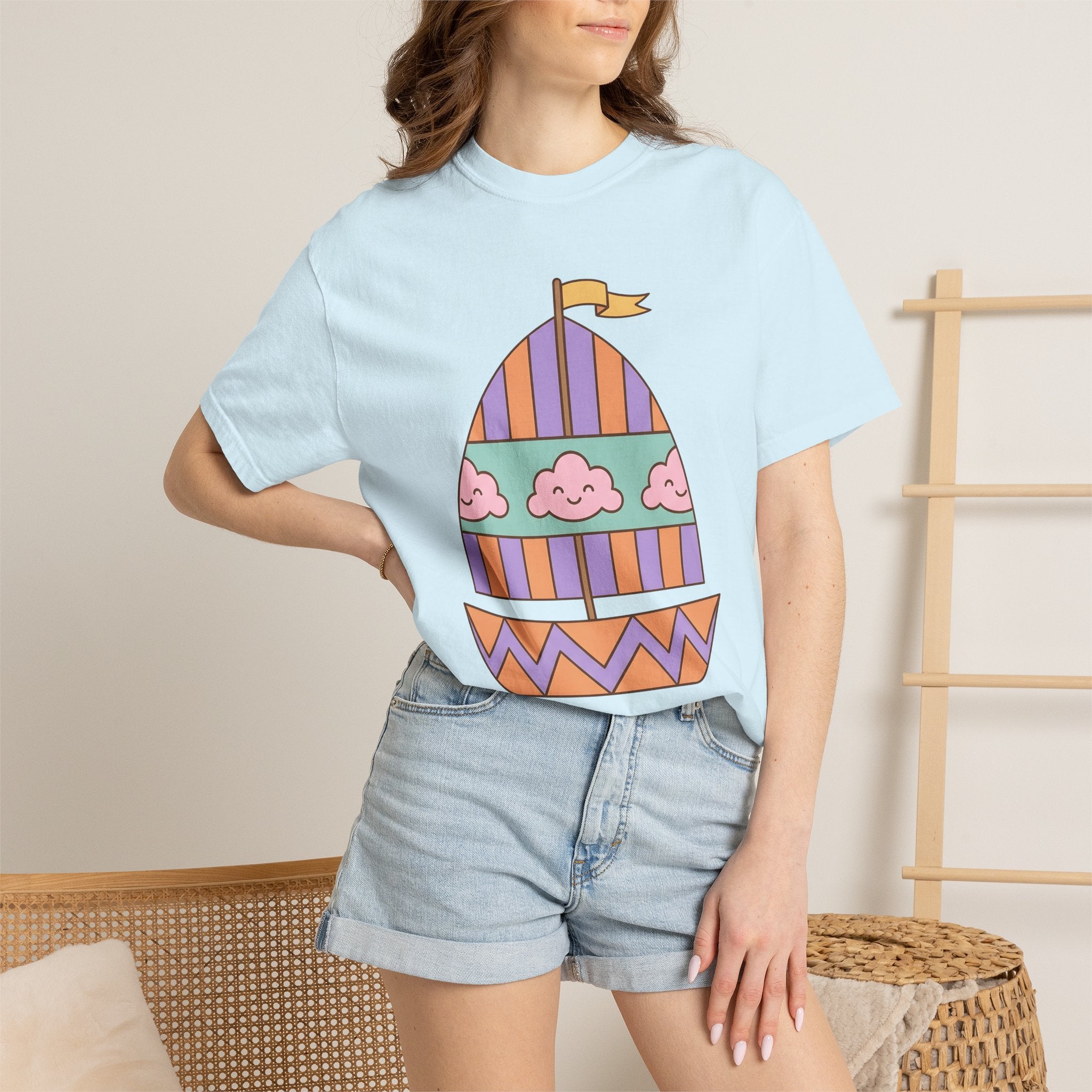 Sailboat Drawing Shirt Cute Ocean Gift Women Cartoon Tee Boat T-Shirt Kawaii Fan Sailing Graphic Tshirt Hand Drawn Cheerful Clouds Tshirt