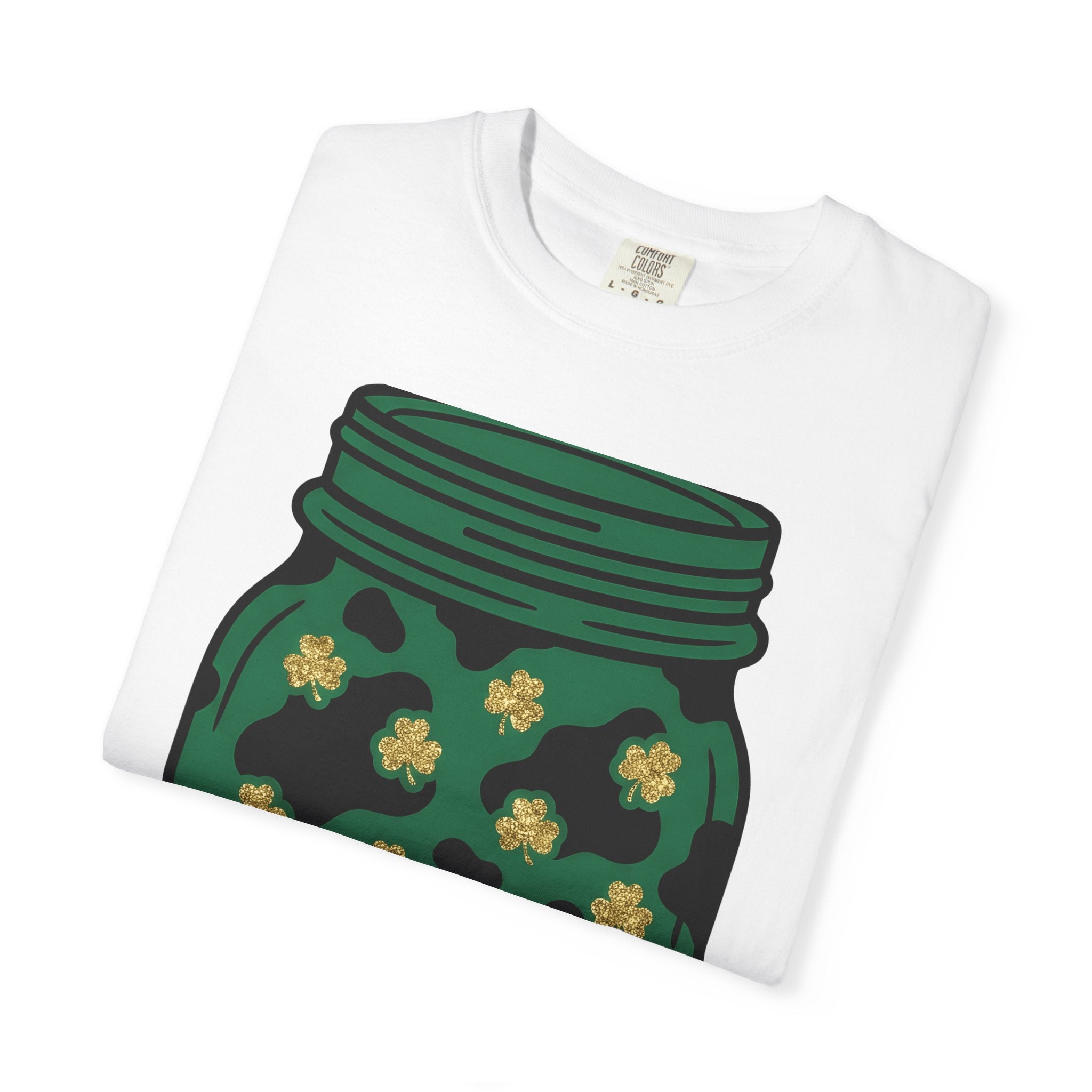 Shamrock Jar Shirt St Patricks Day Luck Gift Women Glitter Tee Mason Jar T-Shirt St Patricks Fan Sparkly Tshirt Fortune Graphic Retro Clover