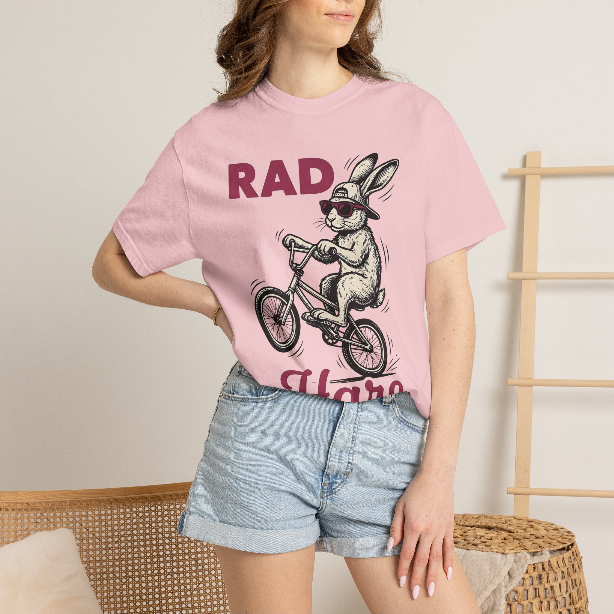 Bunny Bike Shirt Easter Animal Gift Women Hand Drawn Tee Rabbit T-Shirt Easter Fan Illustrated Tshirt Creature Graphic Retro Sunglasses