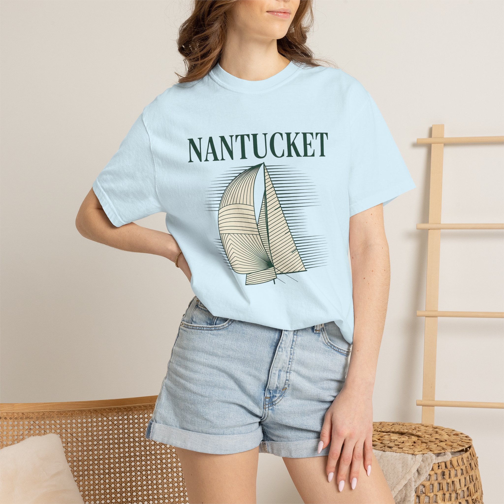 Sailing Boat Shirt Sailing Shoreline Gift Women Seascape Tee Sailboat T-Shirt Sailor Fan Sail Art Tshirt Coast Graphic Old-Fashioned Striped