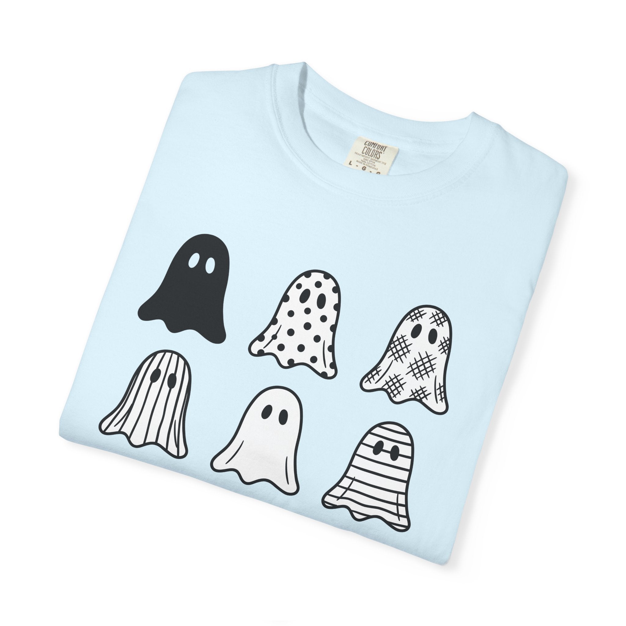 Ghost Motif Shirt St. Valentine's Day Harvest Gift Women Line Art Tee Specter T-Shirt Valentine Fan Illustration Tshirt Sleek Dot Pattern