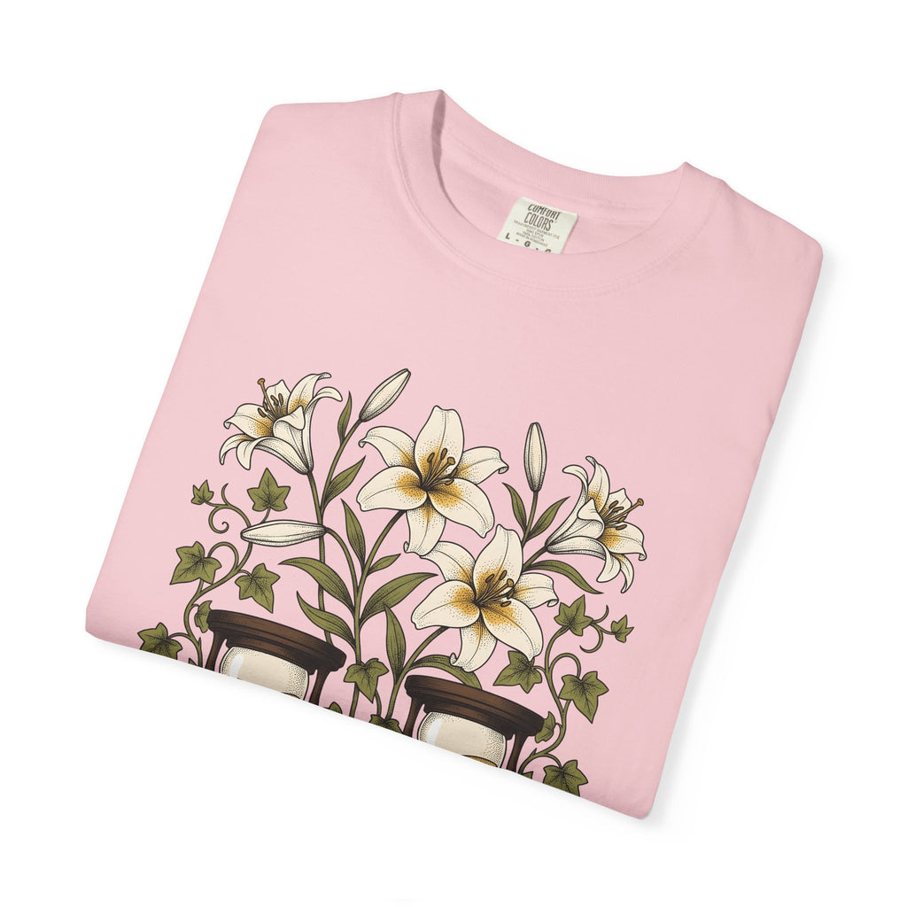 Lily Clock Shirt Holiday Garden Gift Women Plant Tee Floral Clock T-Shirt Vacation Fan Botanical Tshirt Yard Graphic Antique Creeper Tshirt