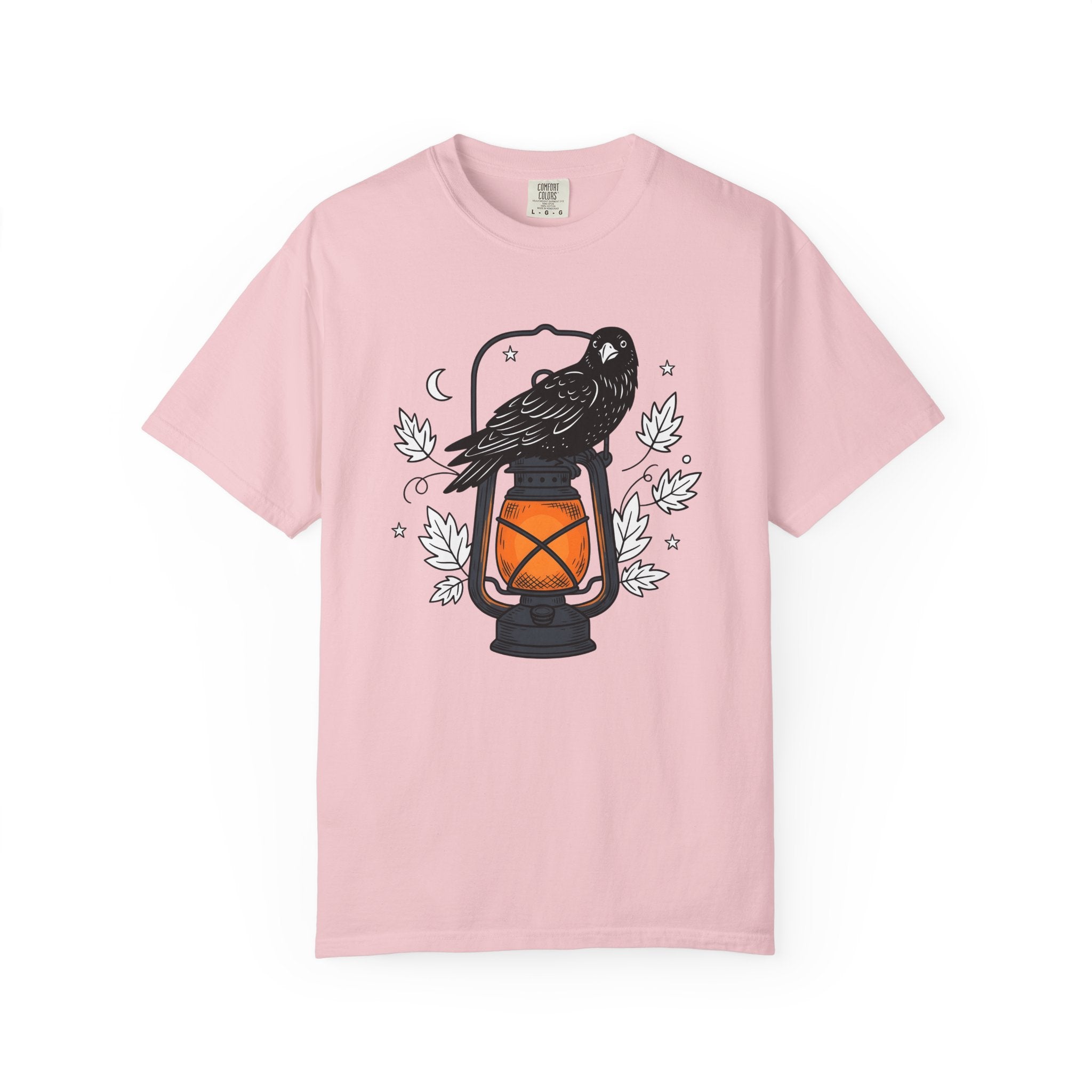 Blackbird Lantern Shirt Halloween Eerie Gift Women Flat Graphic Tee Lantern T-Shirt Spooky Fan Spooky Graphic Tshirt Rustic Fall Leaves
