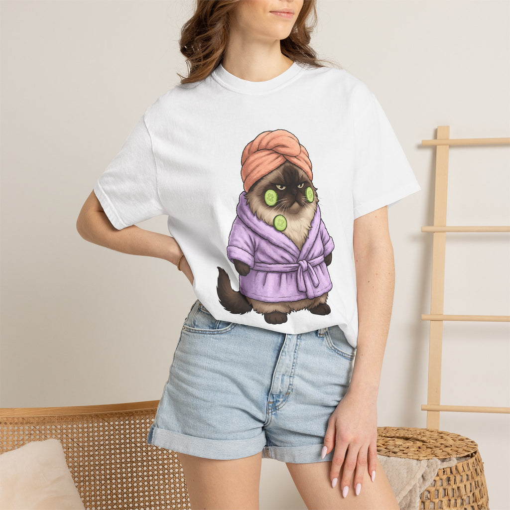 Pampered Cat Shirt Cat Gag Gift Women Animated Tee Kitty T-Shirt Feline Fan Cartoon Tshirt Prank Graphic Manga Bath Wrap Tshirt