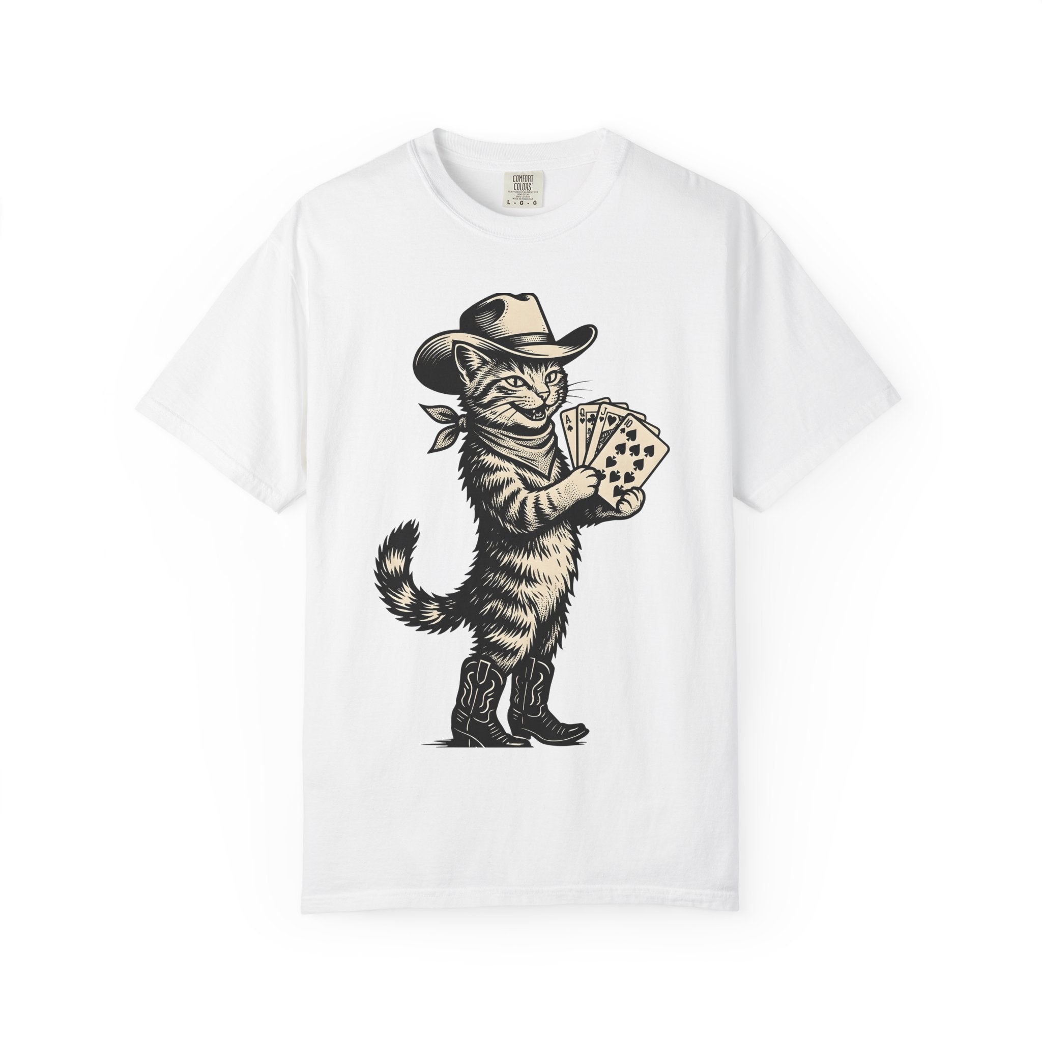 Country Cat Shirt Cat Frontier Gift Women Antique Tee Kitty T-Shirt Feline Fan Vintage Tshirt Western Graphic Outline Playing Card Tshirt