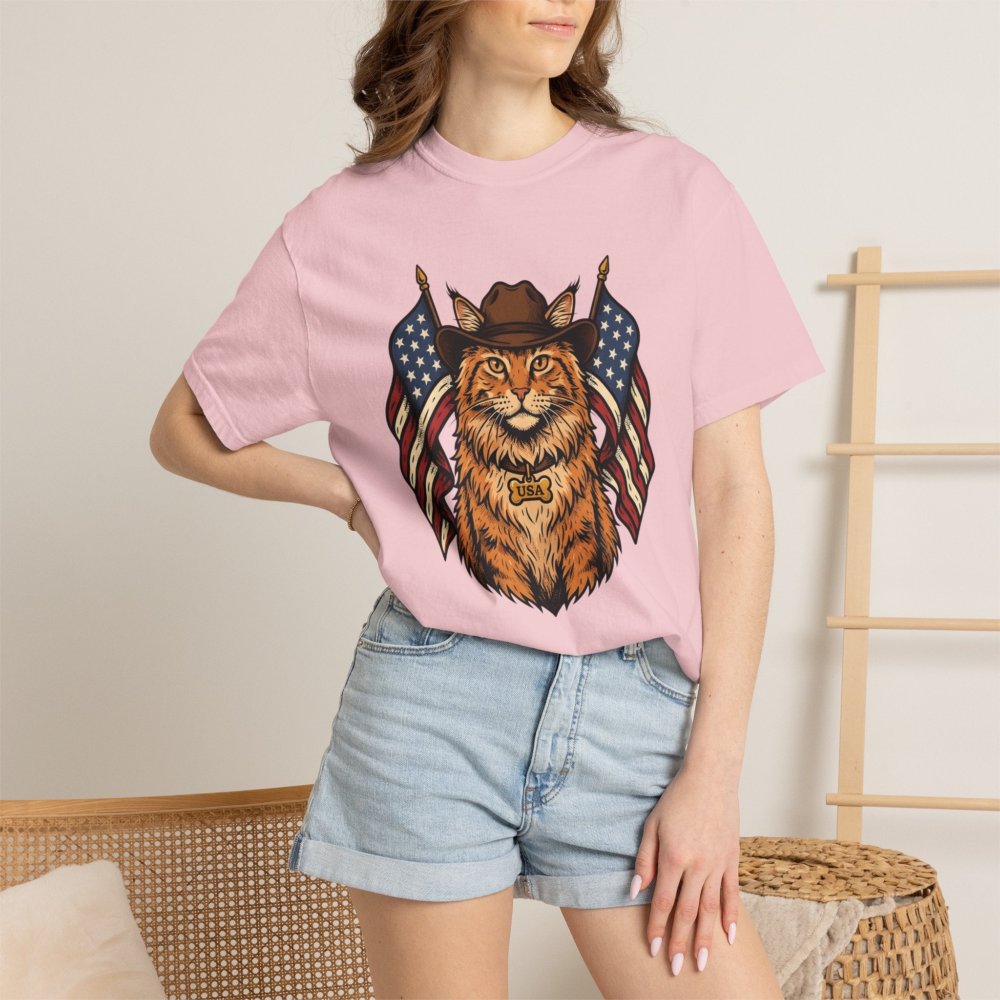 Cowboy Cat Shirt America/4th Of July Patriotic Gift Women Vintage Tee Kitty Cat T-Shirt Independence Day Fan Retro Tshirt Nationalistic