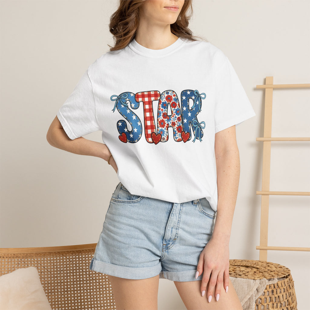 Patchwork Lettering Shirt 4th Of July Freedom Gift Women Cute Tee Typography T-Shirt Patriot Fan Lettering Tshirt Liberty Graphic Nostalgic