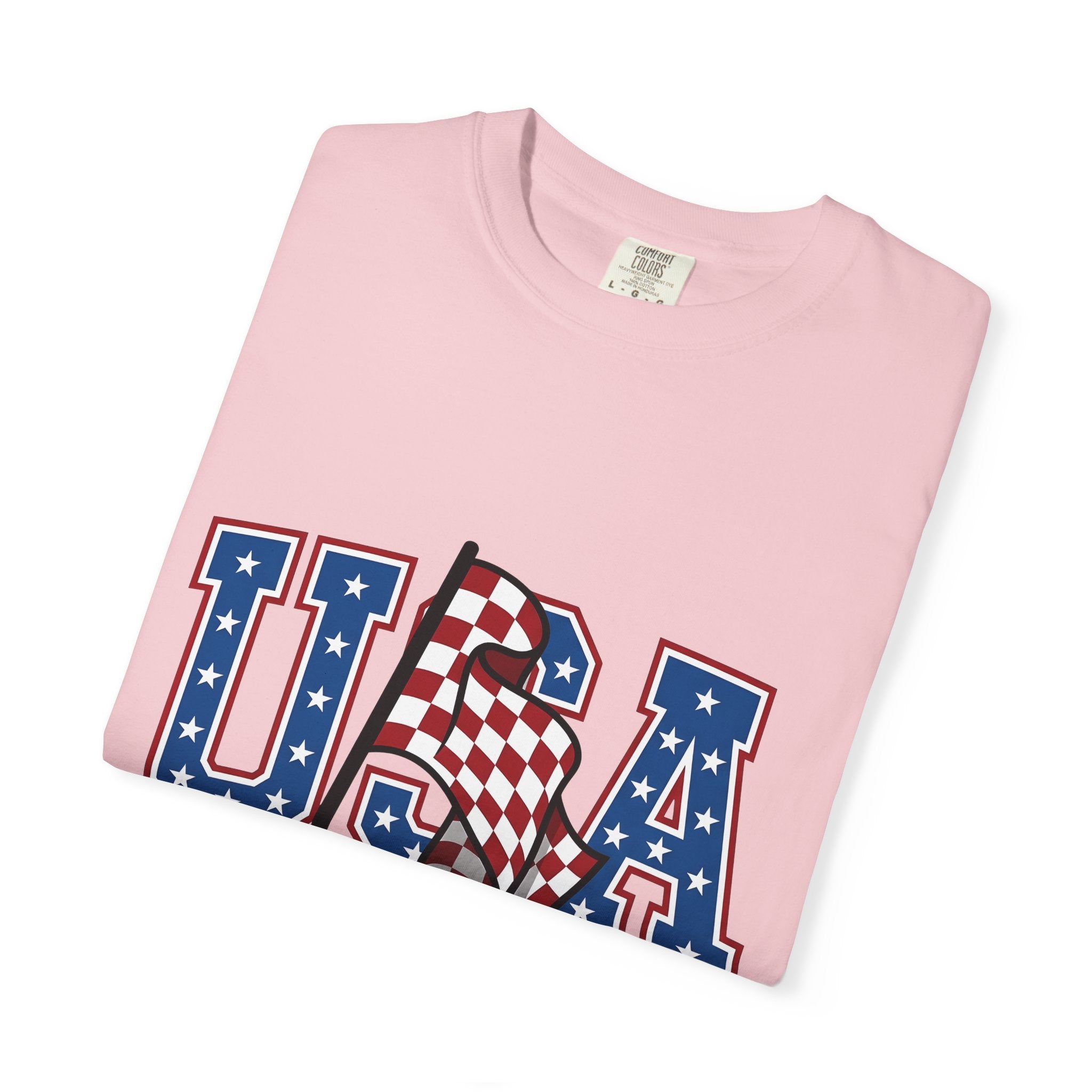 Checkered Banner Shirt America Cars Gift Women Classic Americana Tee Bunting T-Shirt American Enthusiast Vintage Tshirt Automotive Graphic