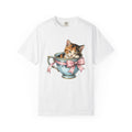 Kitten Teacup Shirt Cat Floral Gift Women Vintage Tee Kitten T-Shirt Cat Fan Retro Tshirt Floral Graphic Hand Drawn Pink Bow Tshirt