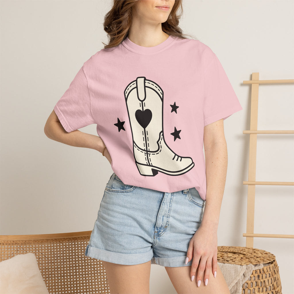 Western Boot Shirt Cowgirl Ranch Gift Women Vintage Tee Cowboy Boot T-Shirt Rodeo Fan Cowboy Boot Tshirt Farm Graphic Line Art Star Shapes