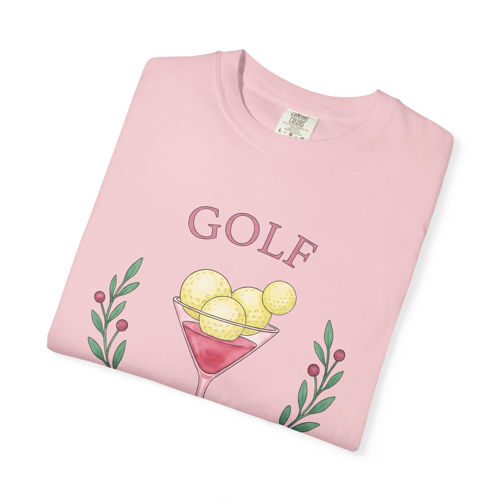 Golf Drink Shirt Golf Joke Gift Women Hand Painted Tee Cocktail T-Shirt Golfer Fan Painted Tshirt Humor Graphic Simple Flower Tshirt