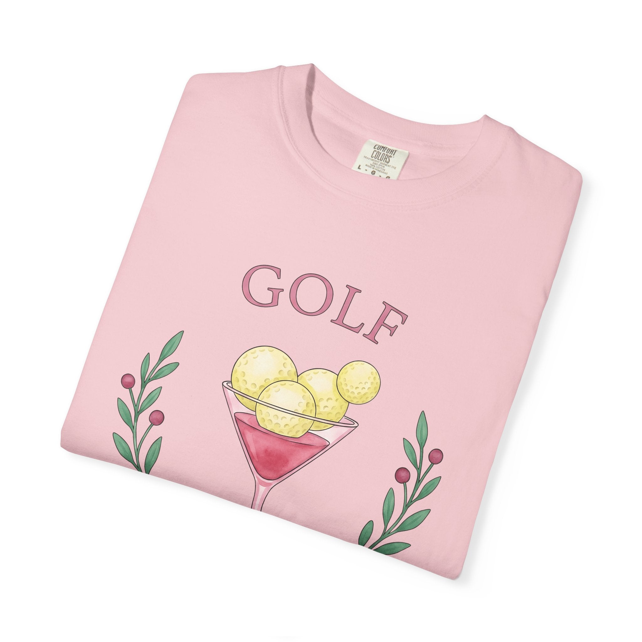 Golf Drink Shirt Golf Joke Gift Women Hand Painted Tee Cocktail T-Shirt Golfer Fan Painted Tshirt Humor Graphic Simple Flower Tshirt