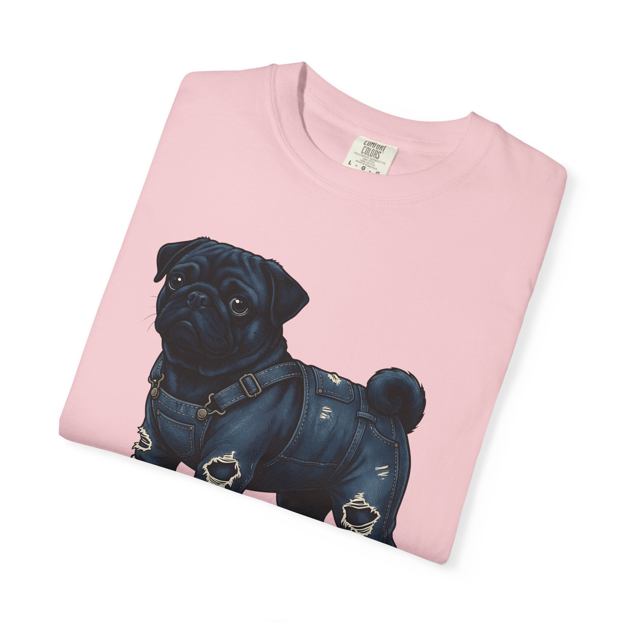 Pug Dog Shirt Dog Fashion Gift Women Hand Drawn Tee Poodle T-Shirt Dog Fan Illustrated Tshirt Style Graphic Vintage Denim Overalls Tshirt