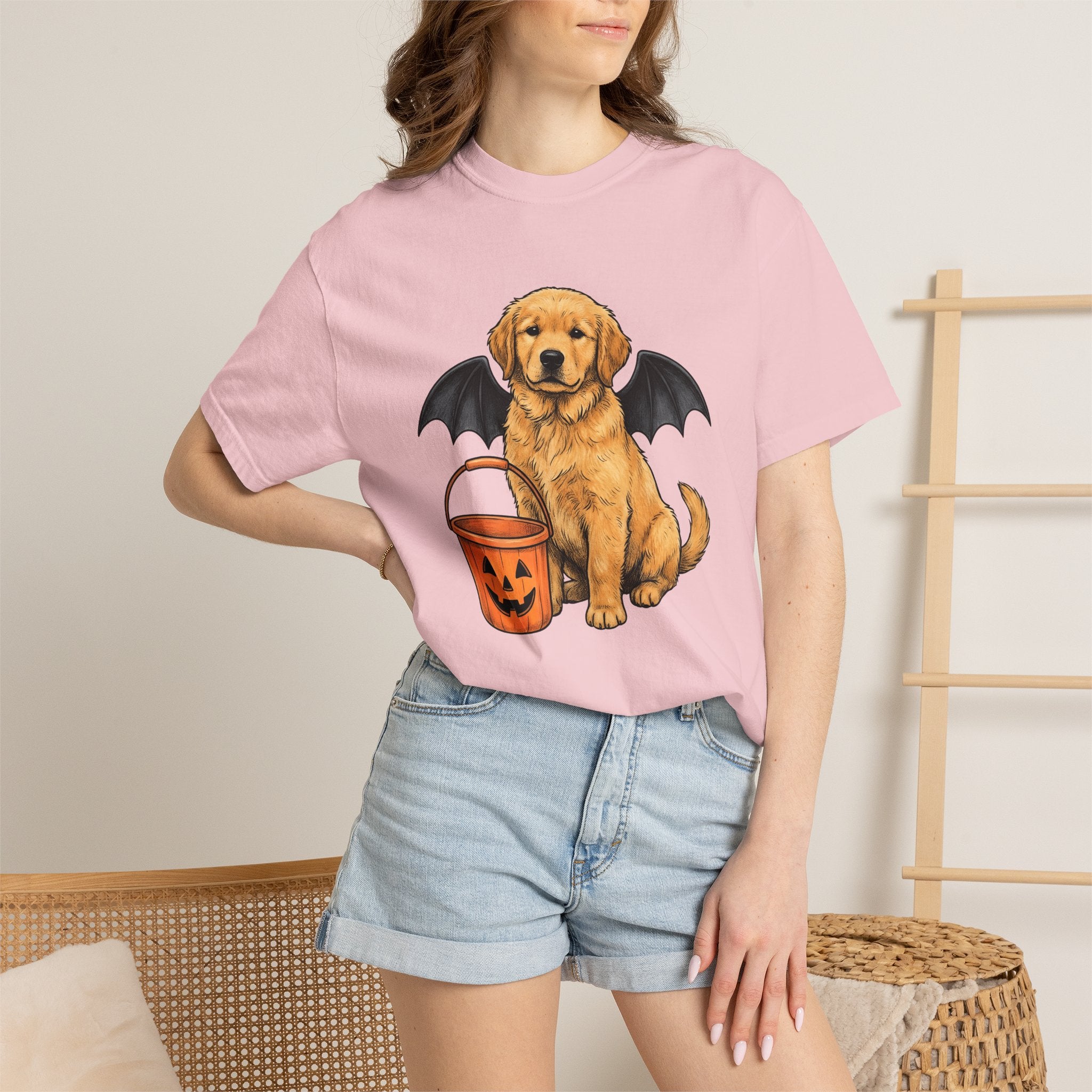Golden Retriever Puppy Shirt Dog October Gift Women Cartoon Tee Puppy T-Shirt Dog Fan Pup Cartoon Tshirt Autumn Graphic Line Art Jack O