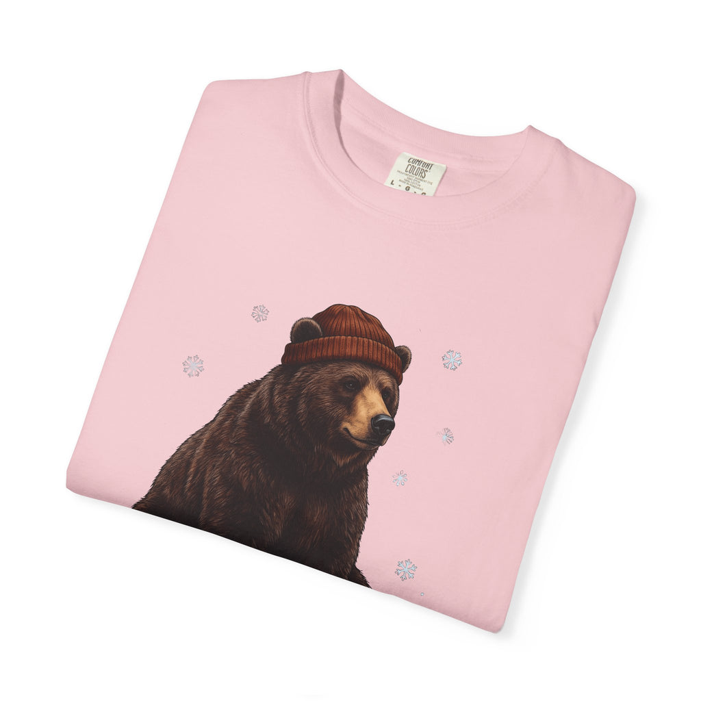 Bear Beanie Shirt Animals Cold Gift Women Sketch Tee Beanie T-Shirt Wildlife Fan Drawing Tshirt Frosty Graphic Retro Snow Crystal Tshirt