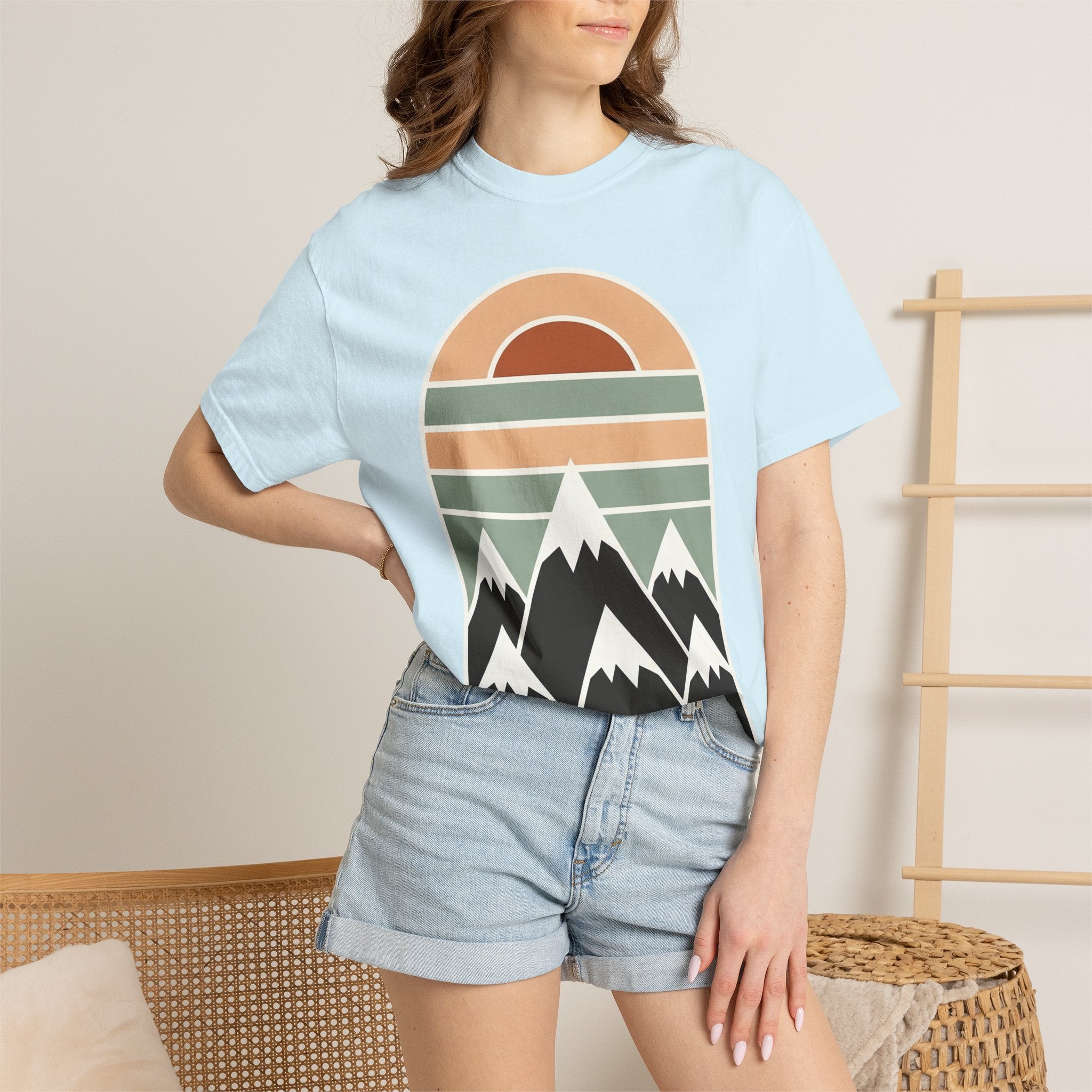 Mountain Twilight Shirt Nature Adventure Gift Women Flat Tee Mountains T-Shirt Outdoors Enthusiast Minimalist Tshirt Exploration Graphic