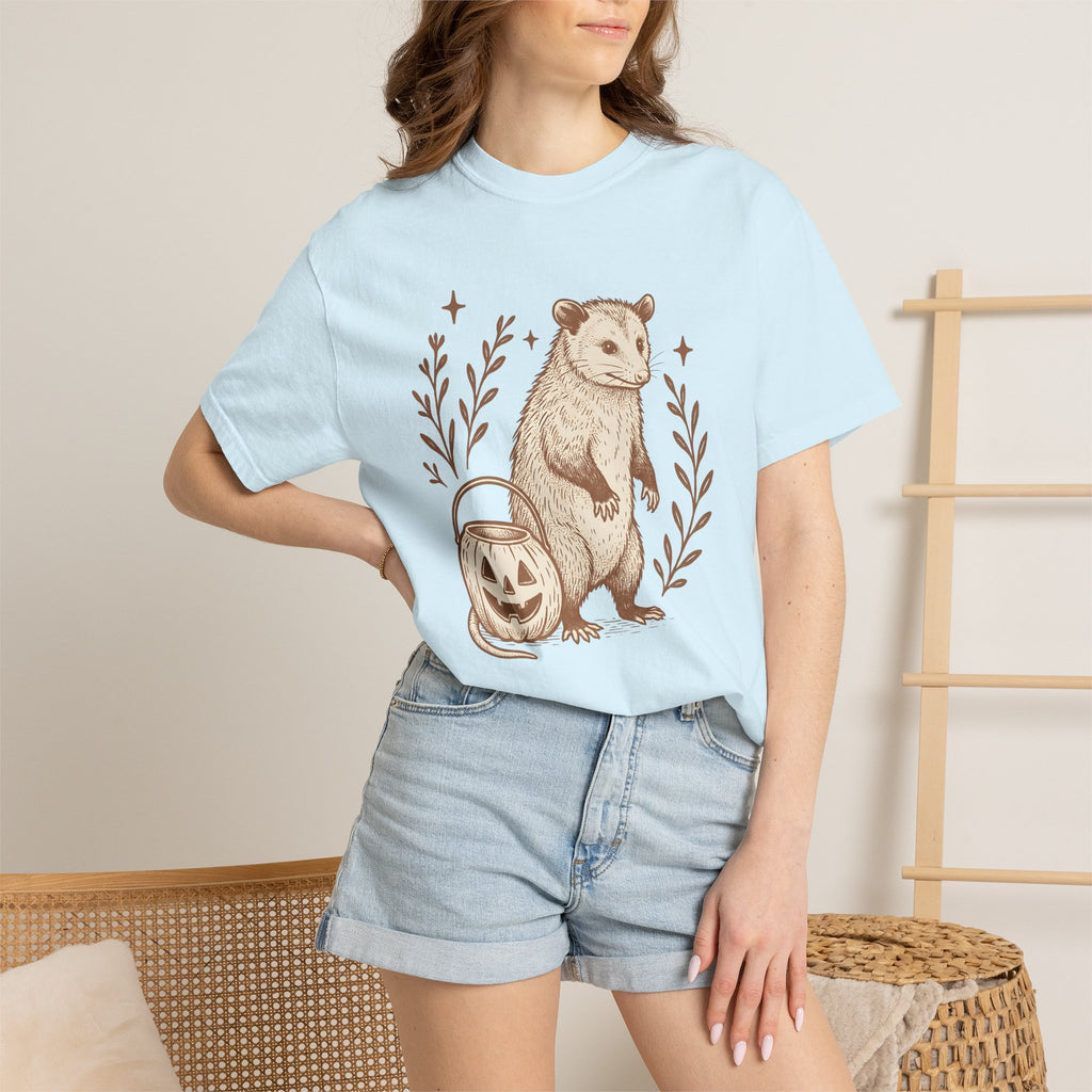Opossum Pumpkin Shirt Halloween Wildlife Gift Women Sketch Tee Possum T-Shirt Horror Fan Drawing Graphic Tshirt Retro Star Shapes Tshirt
