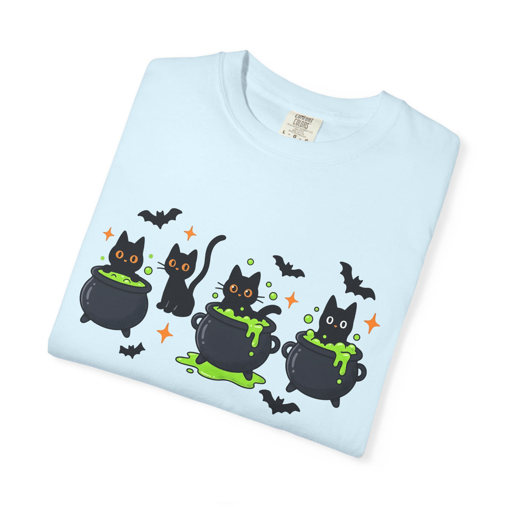 Black Kitty Pot Shirt Cat Spooky Gift Women Kawaii Tee Cat Pot T-Shirt Cat Fan Cute Tshirt Horror Graphic Comic Flying Bat Tshirt