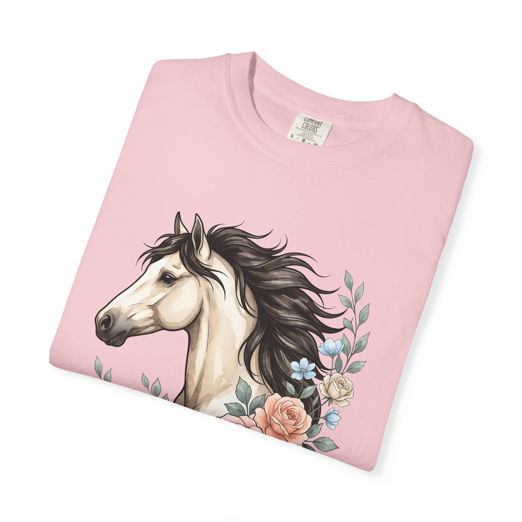 Horse Flower Shirt Boho Chic Wildlife Gift Women Paint Tee Equine T-Shirt Hippie Fan Bohemian Tshirt Animal Graphic Sketch Rose Tshirt