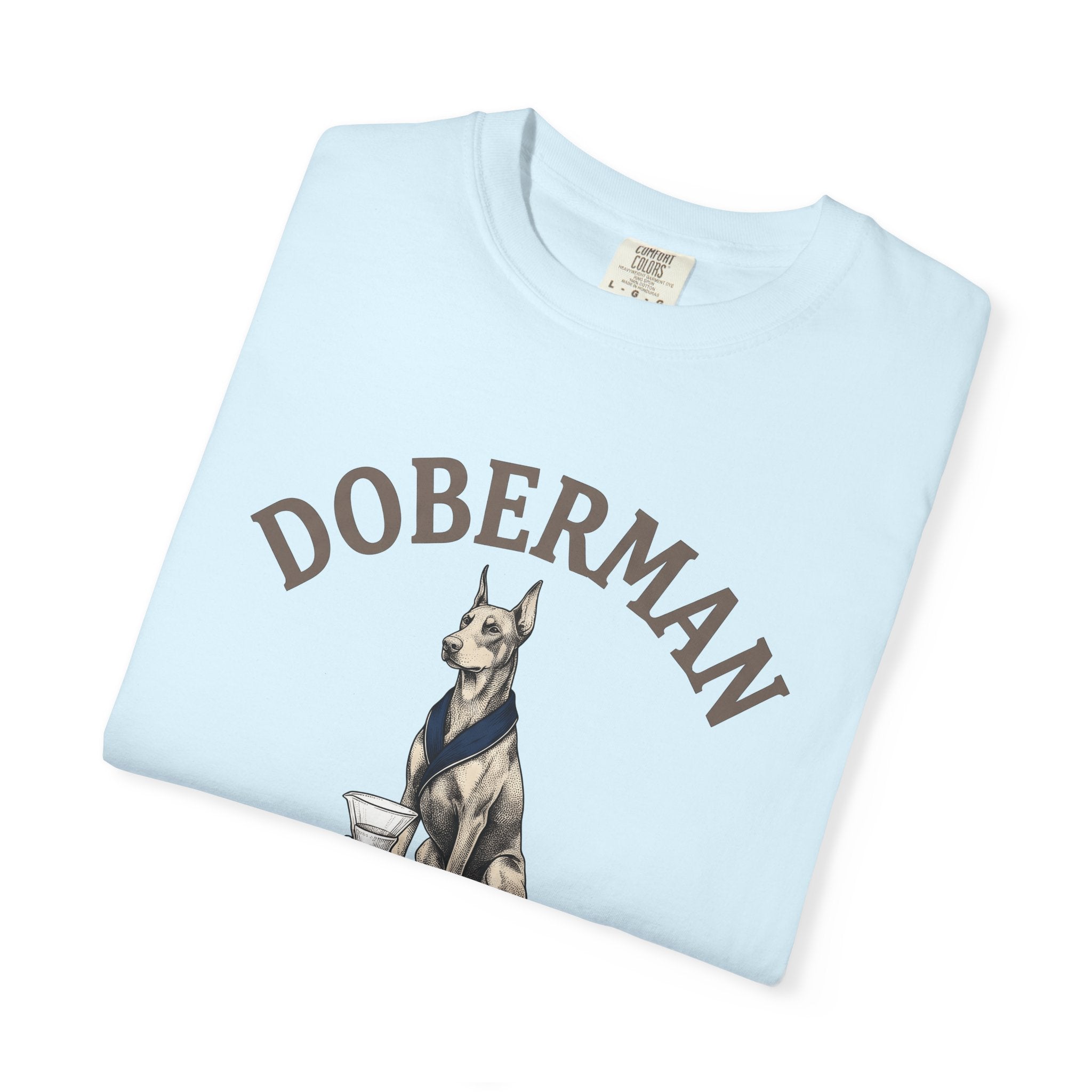 Doberman Shirt Dog Coffee Shop Gift Women Line Art Tee Dobermann T-Shirt Dog Fan Minimalist Tshirt Cafe Design Old School Coffee Brewer