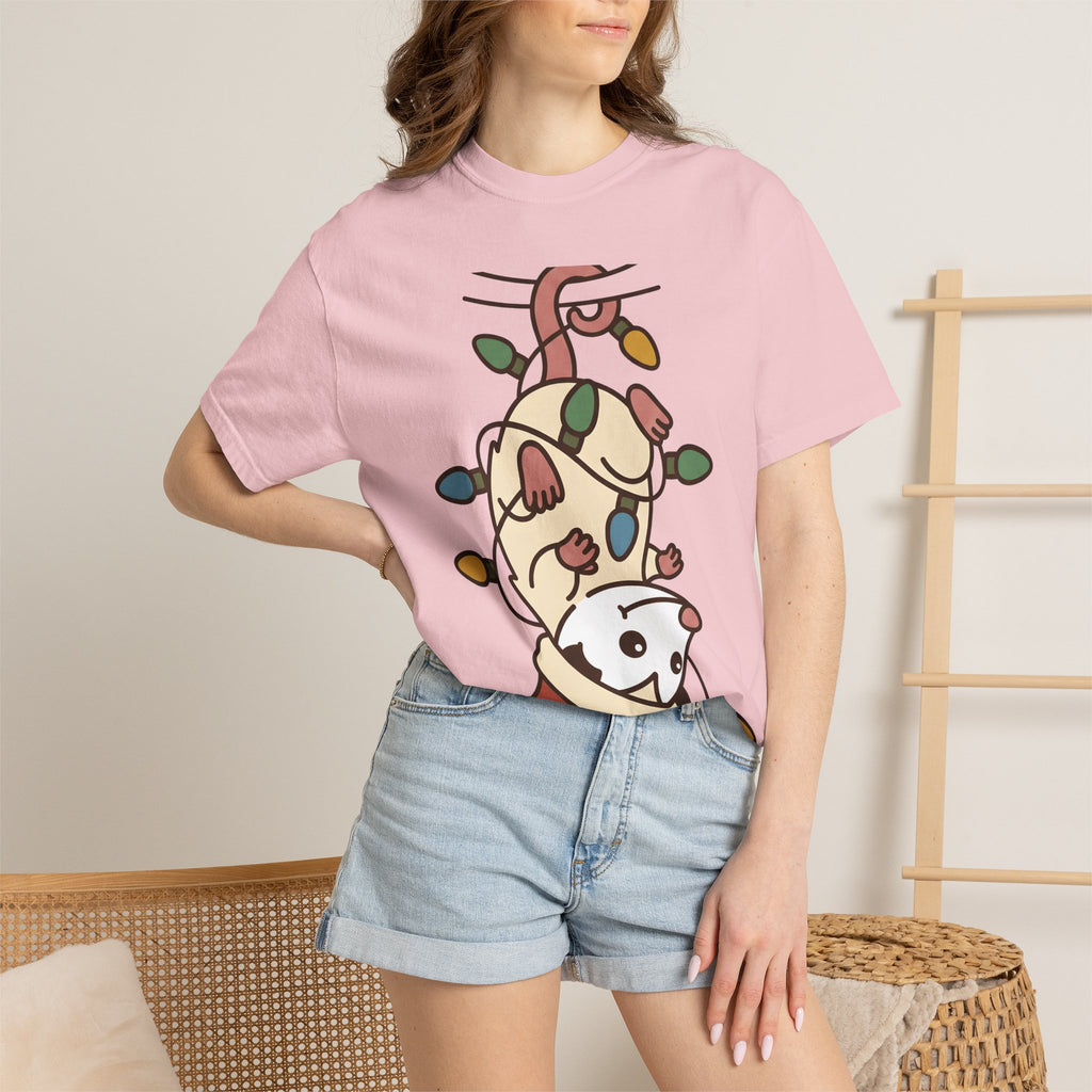 Opossum Santa Hat Shirt Christmas Pet Gift Women Comic Tee Possum T-Shirt Xmas Fan Cartoon Tshirt Animal Graphic Chibi Holiday Lights Tshirt