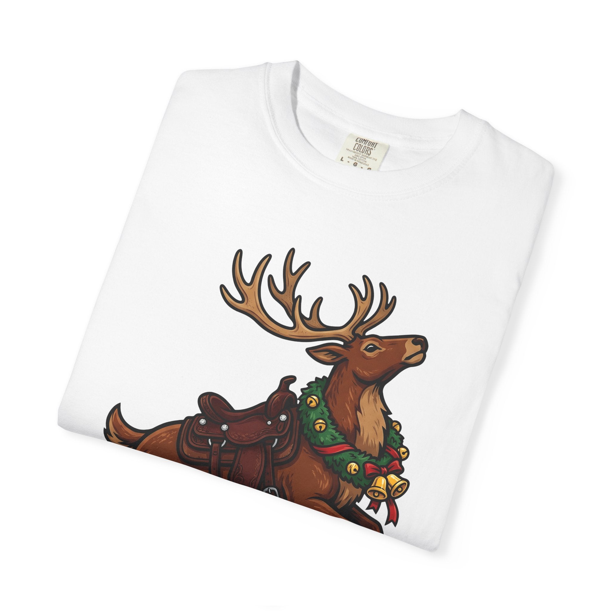 Elk Saddle Shirt Christmas Pets Gift Women Animated Tee Saddle Blanket T-Shirt Xmas Fan Cartoon Tshirt Animal Graphic Hand Drawn Christmas