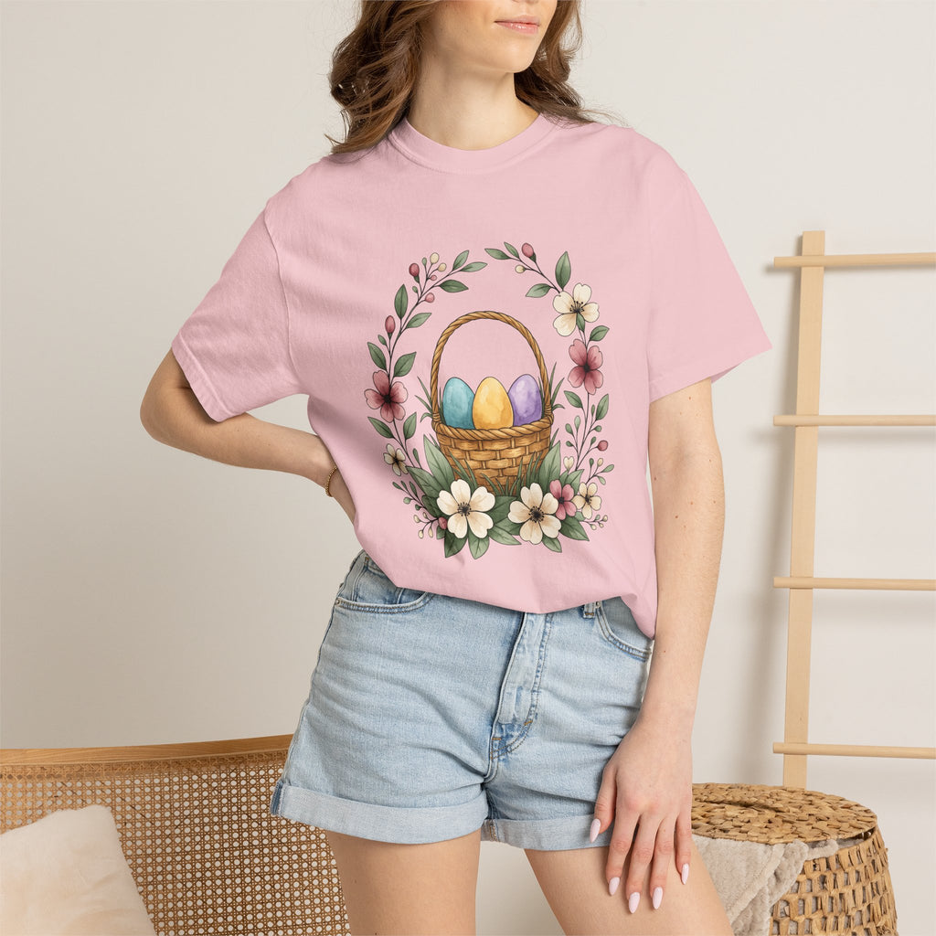 Easter Basket Shirt Easter Plants Gift Women Illustration Tee Easter Basket T-Shirt Easter Fan Spring Tshirt Floral Graphic Doodle Floral