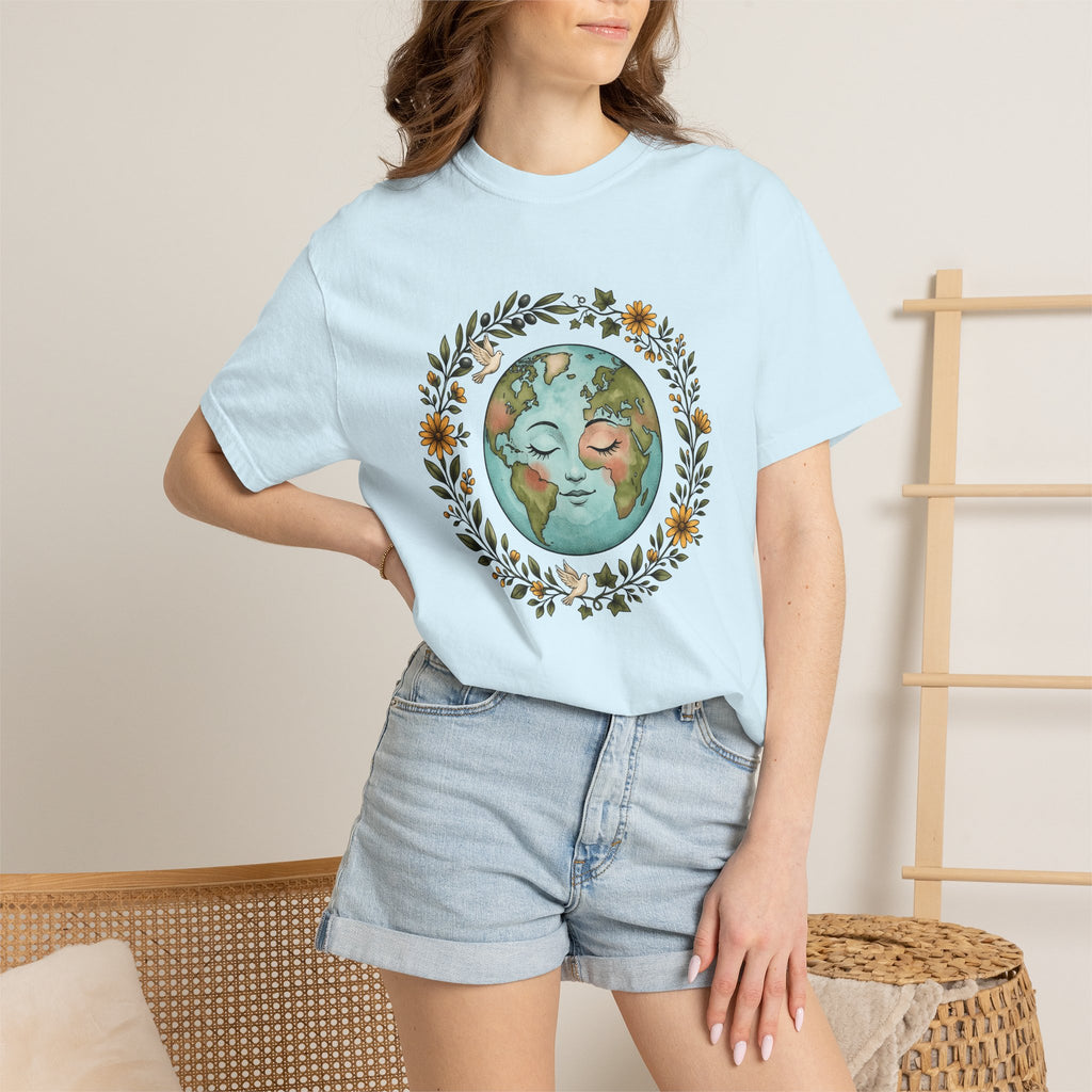 Planet Face Shirt Boho Chic Environment Gift Women Brushstroke Tee World T-Shirt Bohemian Fan Painted Tshirt Ecological Graphic Doodle