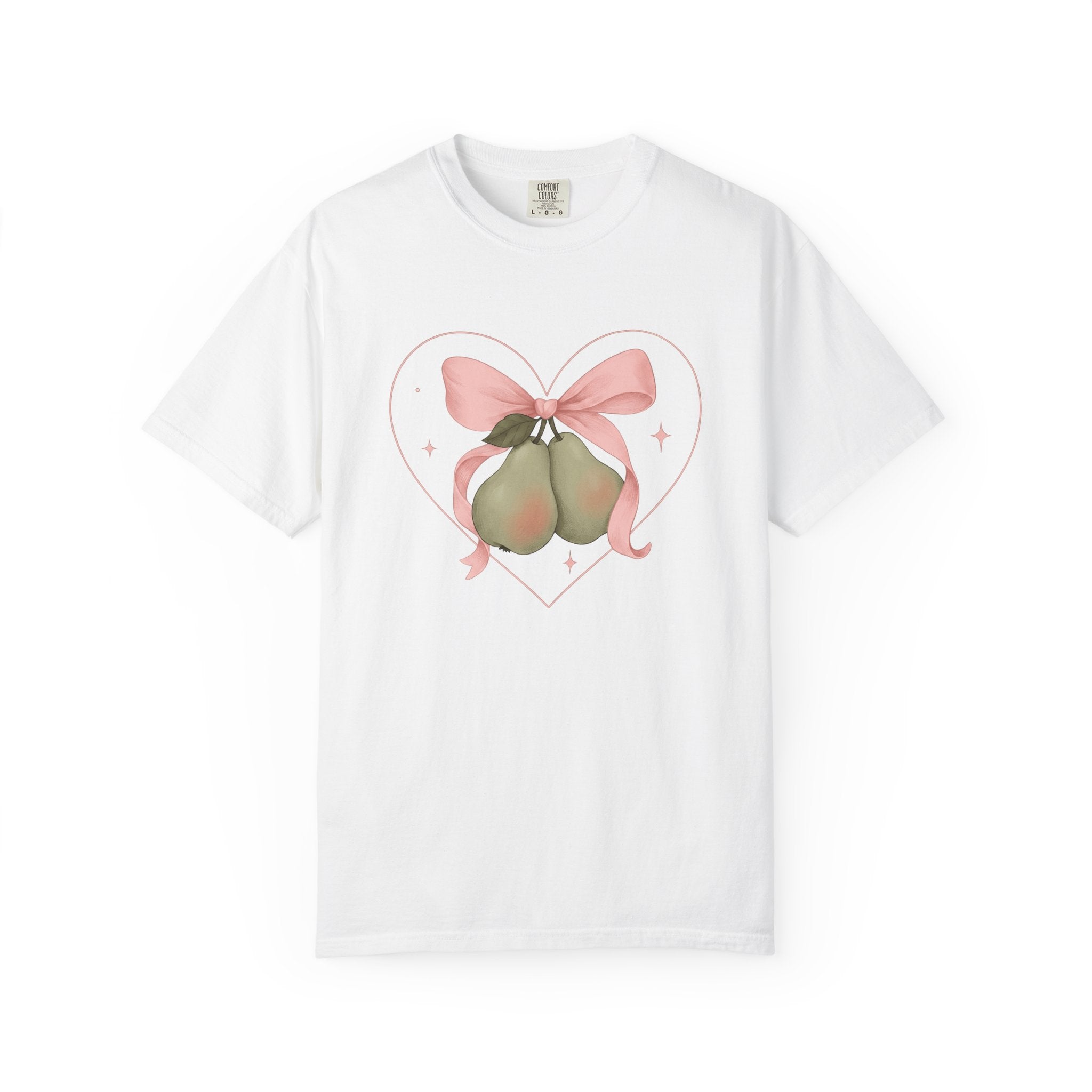 Pear Bow Shirt Cute Fruit Gift Women Kawaii Tee Bow T-Shirt Cuteness Fan Adorable Illustration Pastel Heart Tshirt