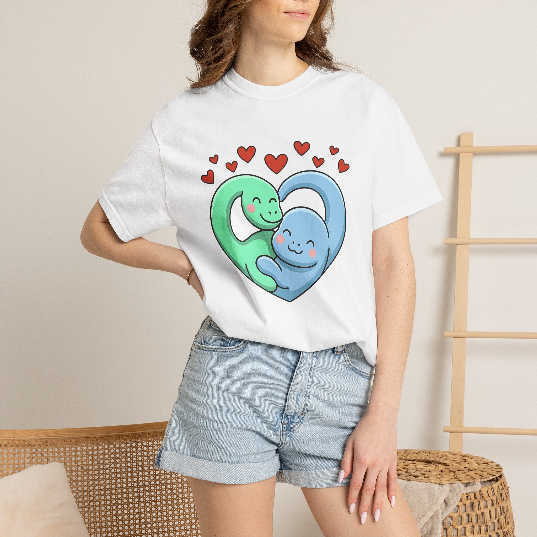 Dino Couple Shirt St. Valentine's Day Affection Gift Women Adorable Tee Dinosaur T-Shirt Valentine Fan Cute Tshirt Love Graphic Animation