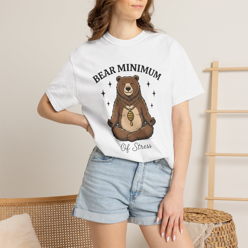 Calm Bear Shirt Yoga Fauna Gift Women Graphic Tee Bear T-Shirt Yoga Enthusiast Illustration Tshirt Wildlife Graphic Line Art Honey Grid