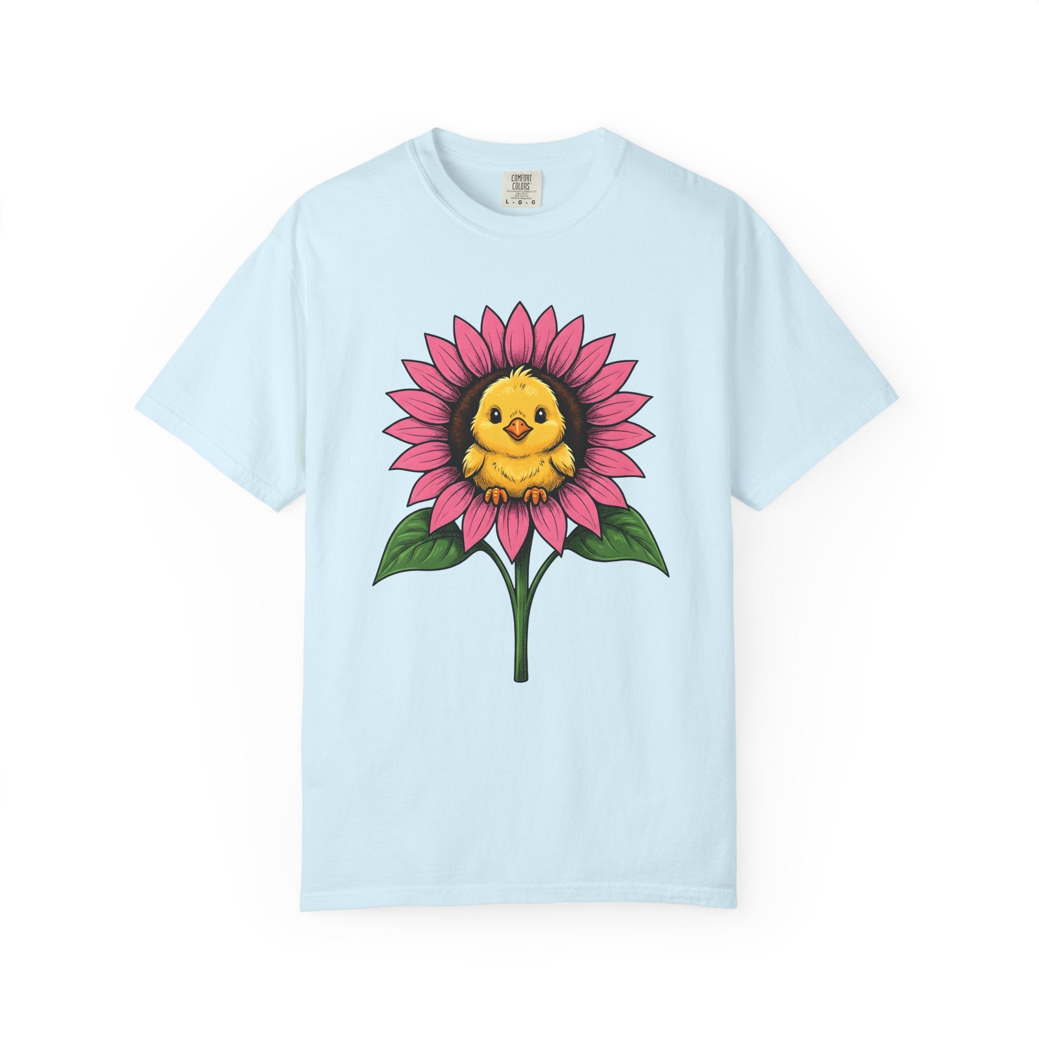 Baby Chick Sunflower Shirt Easter Flower Gift Women Adorable Tee Chick T-Shirt Spring Fan Cute Tshirt Floral Graphic Sketch Greenery Tshirt