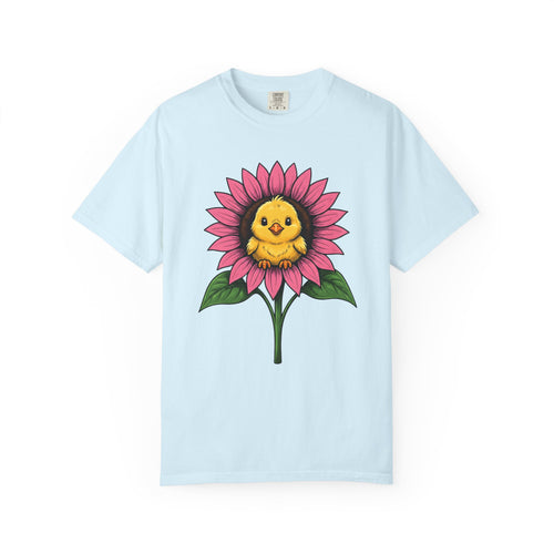 Baby Chick Sunflower Shirt Easter Flower Gift Women Adorable Tee Chick T-Shirt Spring Fan Cute Tshirt Floral Graphic Sketch Greenery Tshirt