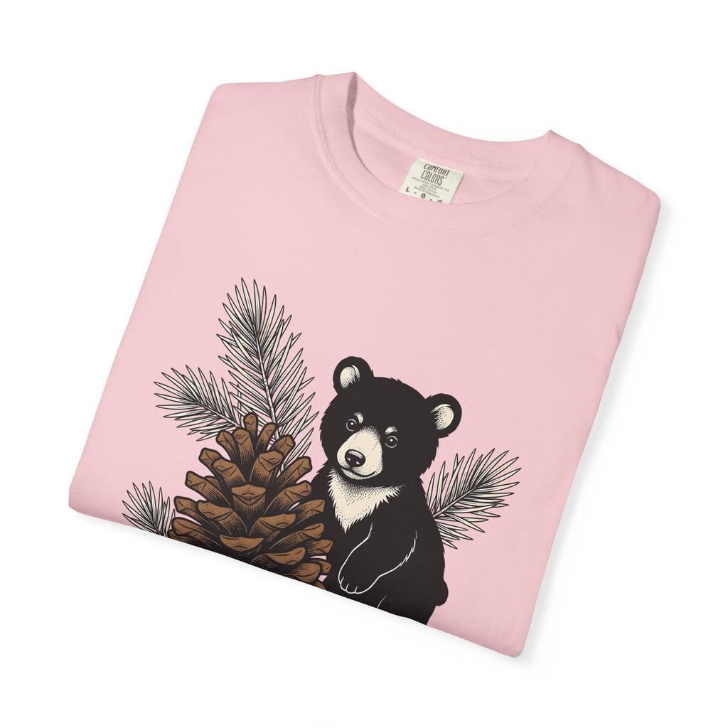 Bear Pinecone Shirt Animals Forest Gift Women Block Print Tee Teddy Bear T-Shirt Wildlife Fan Ursa Tshirt Woods Graphic Antique Pine Needle